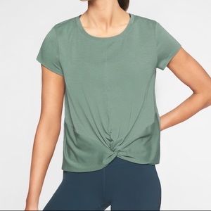 ATHLETA green essence twist front short sleeve tee